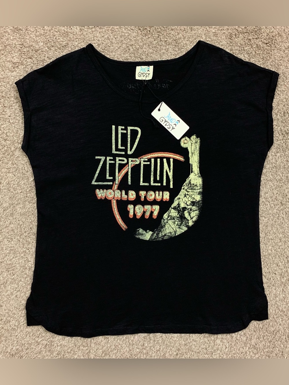 Jaded Gypsy Led Zeppelin Graphic Tee Womens S/M Black Cotton Short Sleeve NEW
